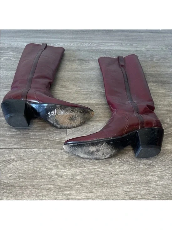 Vintage Burgundy Leather Knee High Boots Western Y2K Size 5.5B Bohemian Festival - Picture 11 of 16